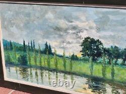 PIERRE PIOT Riverbank Landscape Oil Painting on Wood Panel