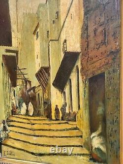 PORTER. Orientalism THE CASBAH of ALGERIA Oil painting on wood panel signed