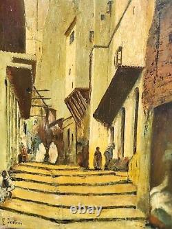 PORTER. Orientalism THE CASBAH of ALGERIA Oil painting on wood panel signed