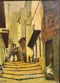 PORTER. Orientalism THE CASBAH of ALGERIA Oil painting on wood panel signed