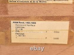 PRIN René, 1905-1985 Boats in Honfleur Oil painting on wooden panel