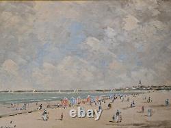 P. Stefani Beach Scene Painting Oil On Wood Panel Signed Framed