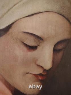 Painted Portrait of a Veiled Woman by A. Guedan, Oil on Wood, Circa 1950