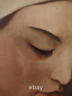 Painted Portrait of a Veiled Woman by A. Guedan, Oil on Wood, Circa 1950