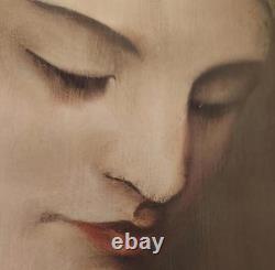 Painted Portrait of a Veiled Woman by A. Guedan, Oil on Wood, Circa 1950