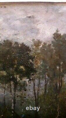 Painting 1860 Scene Peasant Barbizon Oil/wood Near Rousseau Millet