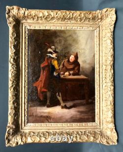 Painting 1889 Cabaret Scene Monk Drinker signed A. Vicentini
