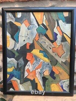 Painting Abstract 1960 Oil On Panel Wood Hsp To Be Identified Landscape Au Verso