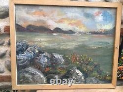 Painting Abstract 1960 Oil On Panel Wood Hsp To Be Identified Landscape Au Verso