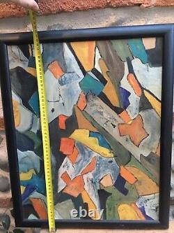 Painting Abstract 1960 Oil On Panel Wood Hsp To Be Identified Landscape Au Verso