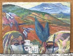 Painting Ancient Oil Julien Le Bordays Landscape Orientalist Algeria Woman Sailing