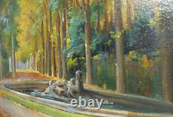 Painting Ancient Oil On Wood Painting Miniature Landscape Foret Ecole Francaise