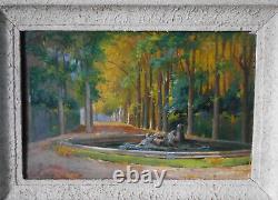 Painting Ancient Oil On Wood Painting Miniature Landscape Foret Ecole Francaise