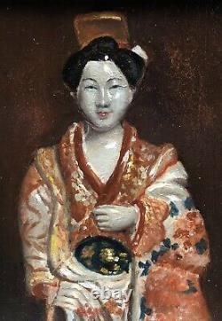 Painting Ancient Oil Portrait Japanese Woman Traditional Costume Kimono Frame