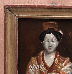 Painting Ancient Oil Portrait Japanese Woman Traditional Costume Kimono Frame