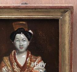Painting Ancient Oil Portrait Japanese Woman Traditional Costume Kimono Frame