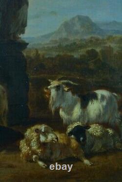 Painting Ancient Scene Pastoral Landscape Bergère Herd Flemish 17th Sv Berchem