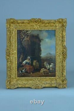 Painting Ancient Scene Pastoral Landscape Bergère Herd Flemish 17th Sv Berchem