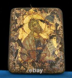 Painting And Painting Of Primitive Style The Christ Realized On Linen & Wooden Panel