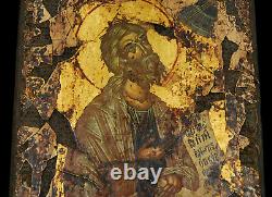 Painting And Painting Of Primitive Style The Christ Realized On Linen & Wooden Panel
