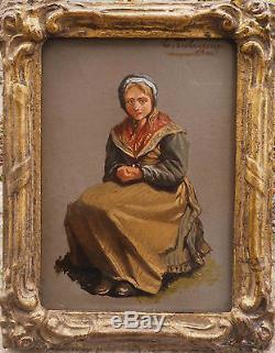 Painting Ed Jean Baptiste Tschaggeny (1818-1873) Young Peasant + Cadre