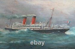 Painting Eugene Hieblot (1886-1953) Oil On Wood Marine Paquebot Bellem