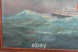 Painting Eugene Hieblot (1886-1953) Oil On Wood Marine Paquebot Bellem