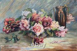 Painting HSP Jetty of Roses signed Y. Jannin dated 1948