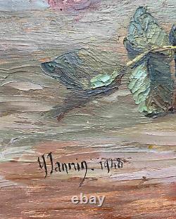 Painting HSP Jetty of Roses signed Y. Jannin dated 1948