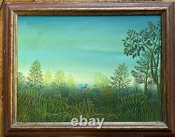 Painting Haiti Naif Exotic Landscape With Butterfly Painting Signed Jo Louis