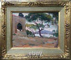 Painting Mediterranean Orientalist Seaside Landscape Signed - Frame