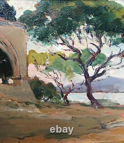 Painting Mediterranean Orientalist Seaside Landscape Signed - Frame