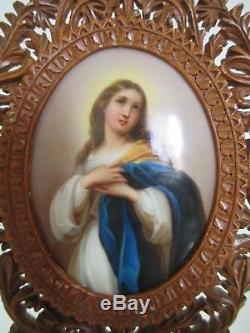 Painting Miniature Painting On Porcelain Virgin Nineteenth Carved Wood Frame