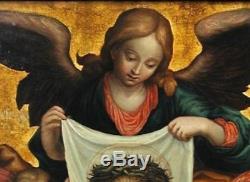 Painting Of The Sixteenth Century. Oil On Wood. Angels Wearing The Veil Of Christ