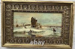 Painting Oil Oil Panel Marine Landscape Winter 19th
