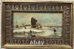 Painting Oil Oil Panel Marine Landscape Winter 19th