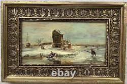 Painting Oil Oil Panel Marine Landscape Winter 19th