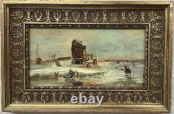 Painting Oil Oil Panel Marine Landscape Winter 19th