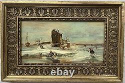 Painting Oil Oil Panel Marine Landscape Winter 19th