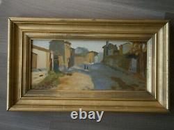 Painting Oil On Carton Frame Wood Dore Sheet 45x26 Landscape Deco Village