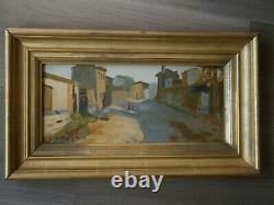 Painting Oil On Carton Frame Wood Dore Sheet 45x26 Landscape Deco Village