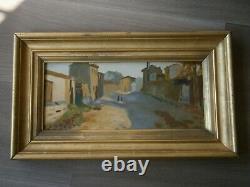 Painting Oil On Carton Frame Wood Dore Sheet 45x26 Landscape Deco Village