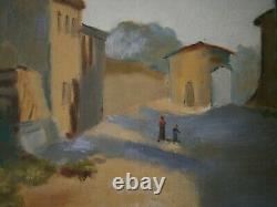 Painting Oil On Carton Frame Wood Dore Sheet 45x26 Landscape Deco Village