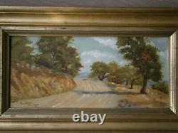 Painting Oil On Carton Frame Wood Dore Sheet 46x27 Landscape Deco Path
