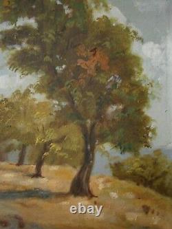 Painting Oil On Carton Frame Wood Dore Sheet 46x27 Landscape Deco Path
