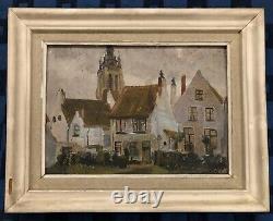 Painting Oil On Panel View On Church Signed Edmond Victor Jamois XIX Eme