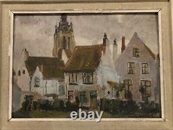 Painting Oil On Panel View On Church Signed Edmond Victor Jamois XIX Eme