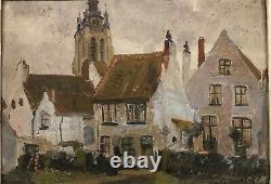 Painting Oil On Panel View On Church Signed Edmond Victor Jamois XIX Eme