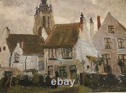 Painting Oil On Panel View On Church Signed Edmond Victor Jamois XIX Eme
