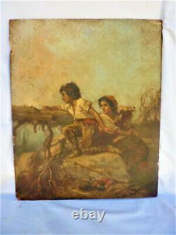 Painting Oil On Panel Wood Signed Painting Table Vecchio Dipinto